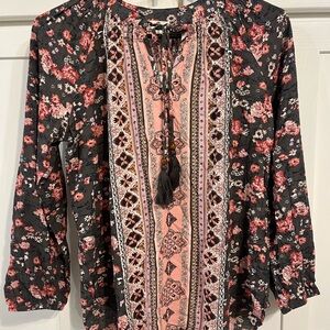 Mason and Bell Floral Boho Black and Pink Women's Top NWT